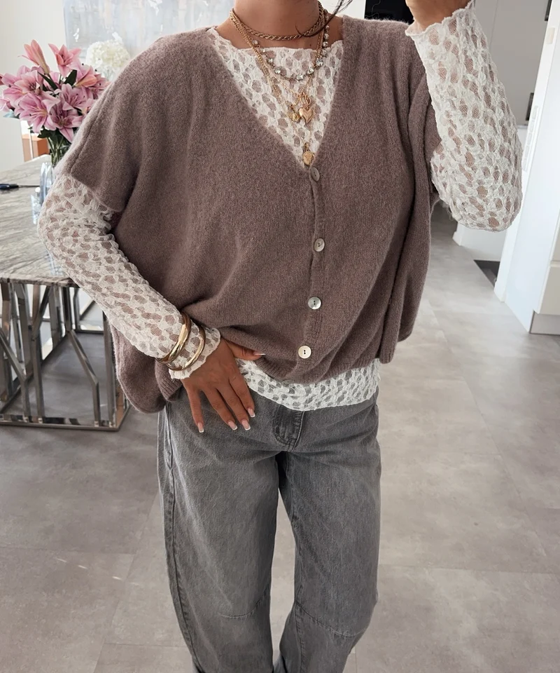 Kurzarm Cardigan Liz Taupe