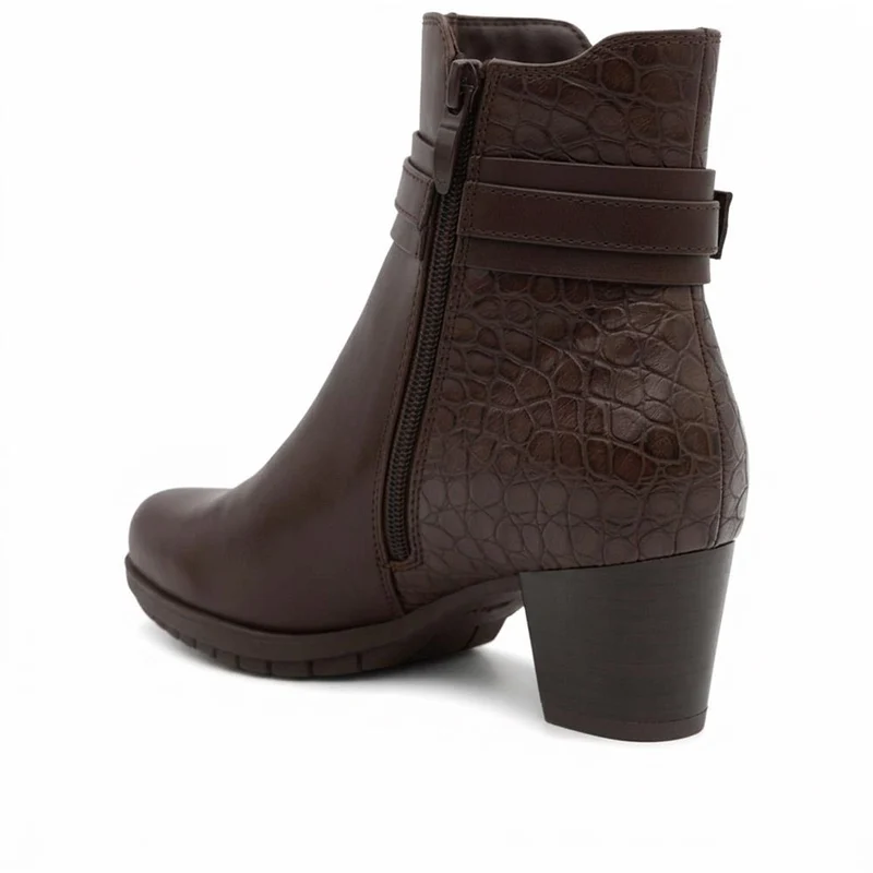 Warm Lined Smart Block Heel Ankle Boots - WOIL44003 / 330 085 - Brown Multi