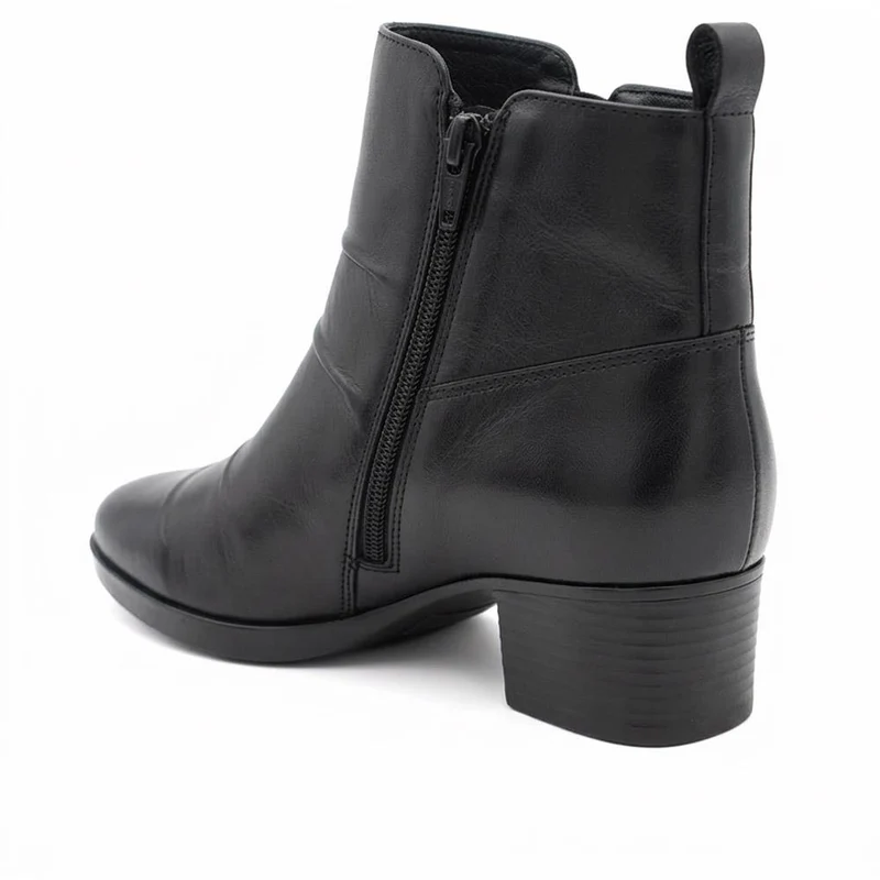 Smart Leather Zip Fasten Block Heel Ankle Boots - MAGNU44009 / 330 058 - Black