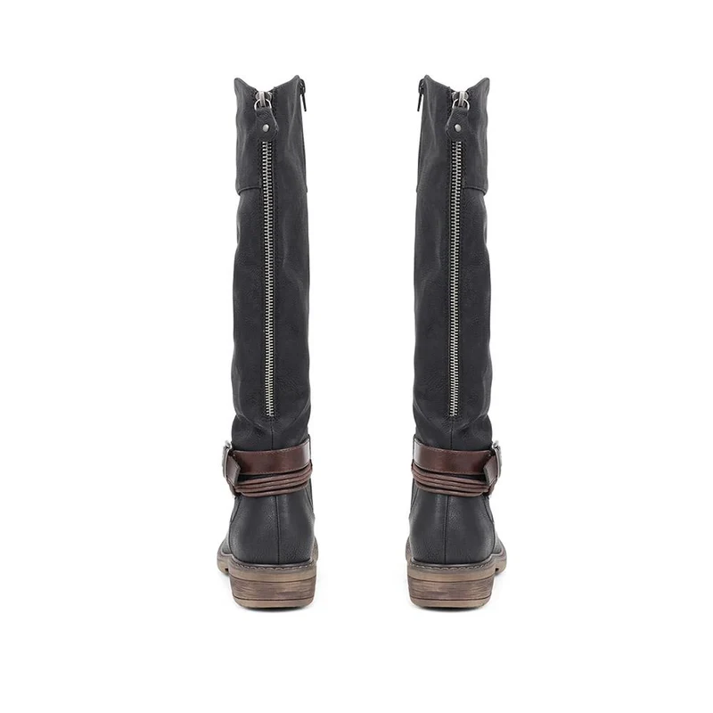Buckle-Detailed Knee-High Boots - WBINS38070 / 324 380 - Black