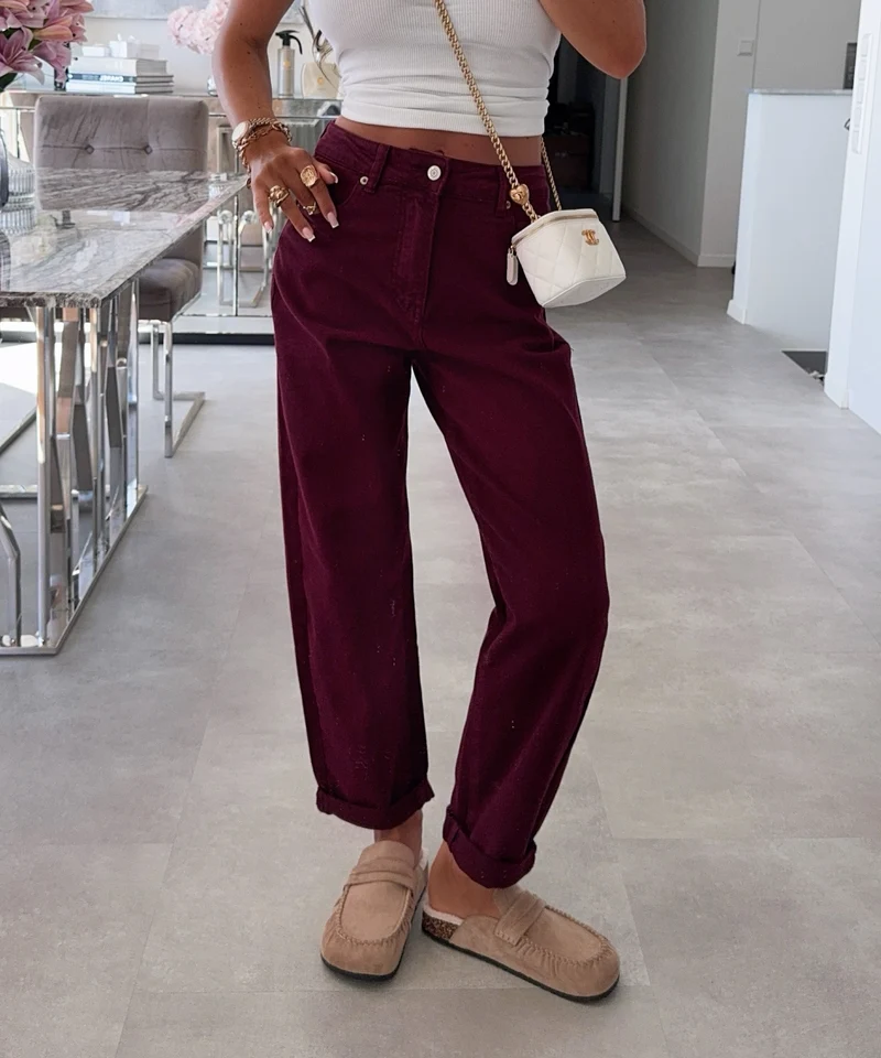 Stretch Mom Jeans Peppi Bordeaux