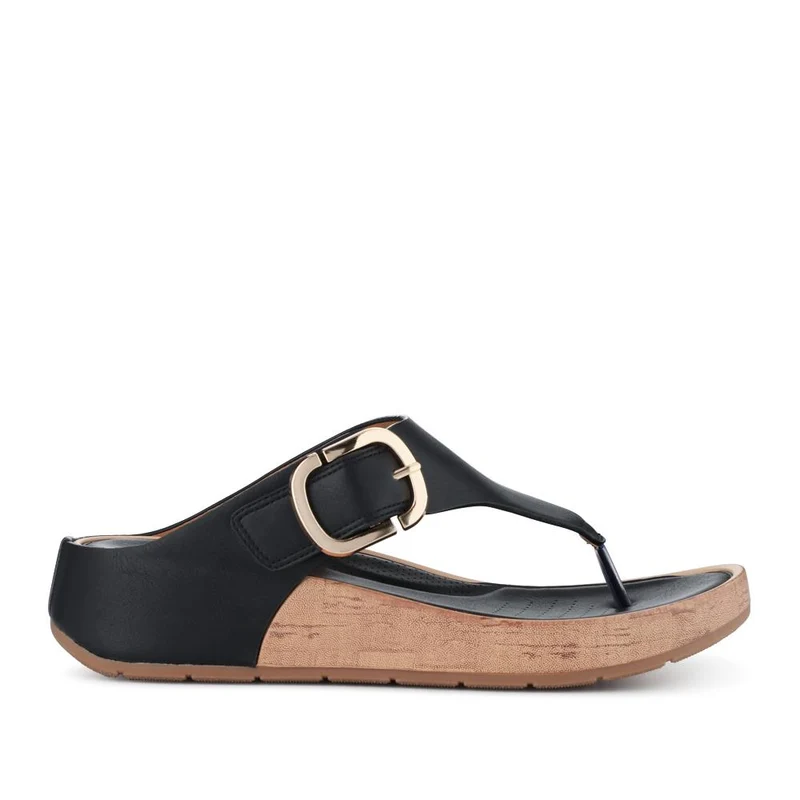 Touch Fasten Buckled Toe Post Sandals - BAIZH41063 / 327 617 - Black