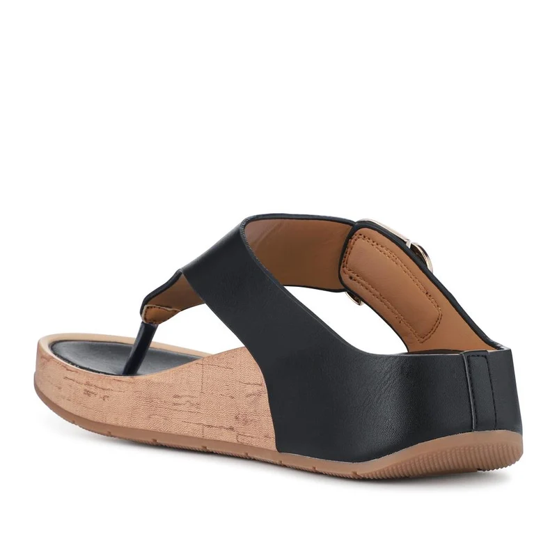 Touch Fasten Buckled Toe Post Sandals - BAIZH41063 / 327 617 - Black