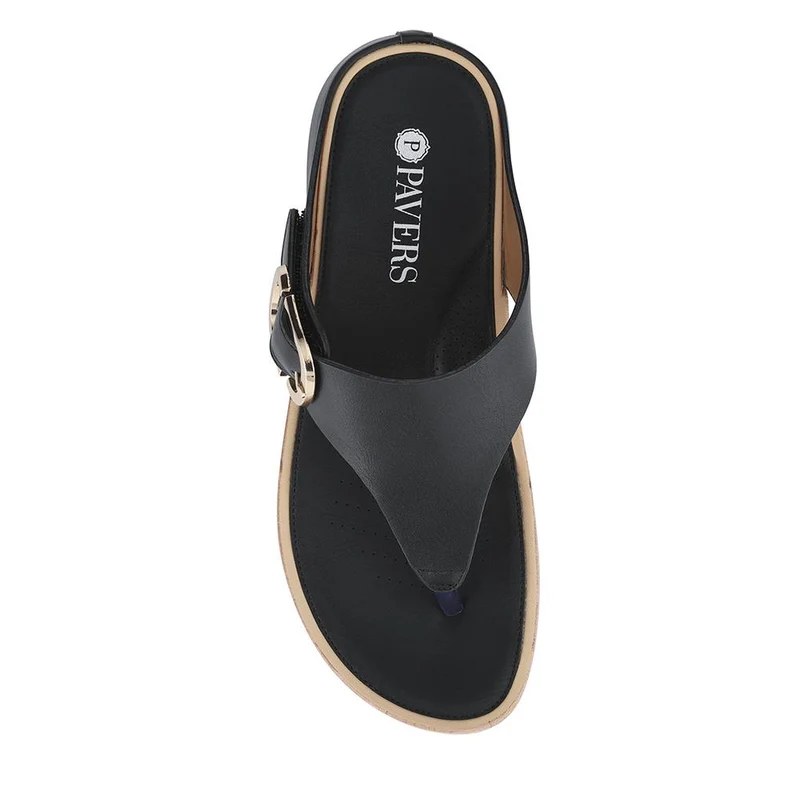 Touch Fasten Buckled Toe Post Sandals - BAIZH41063 / 327 617 - Black