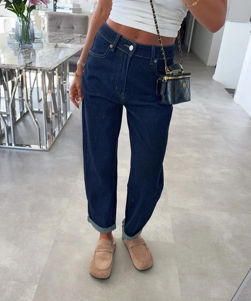 Stretch Mom Jeans Peppi Dunkelblau