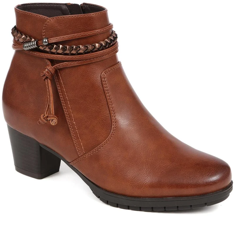 Lace-Detailed Heeled Ankle Boots - WOIL40039 / 326 351 - Tan