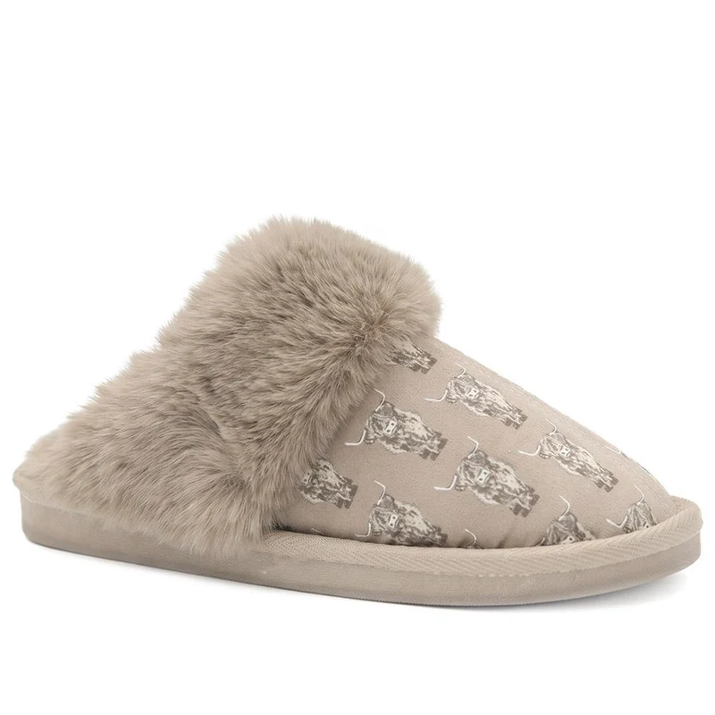 Soft Highland Cow Print Mule Slippers - GALOP44008 / 330 026