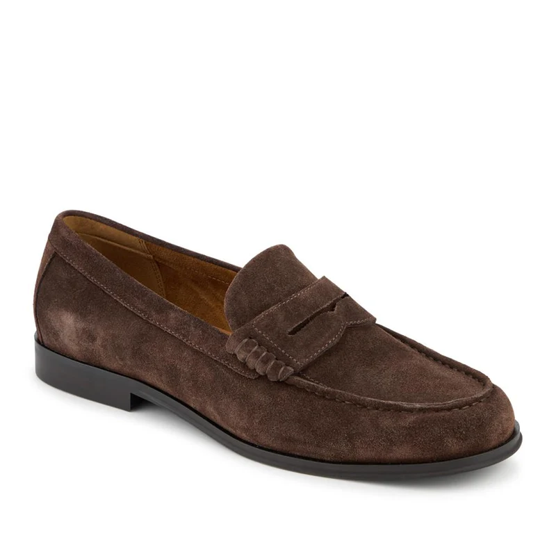 Quadir Slip On Leather Penny Loafers - QUADIR / 328 620 - Dark Brown Suede