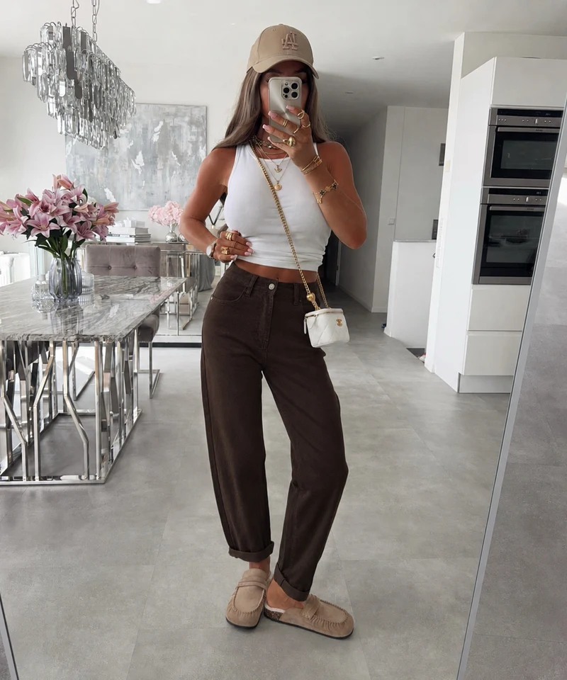 Stretch Mom Jeans Peppi Braun