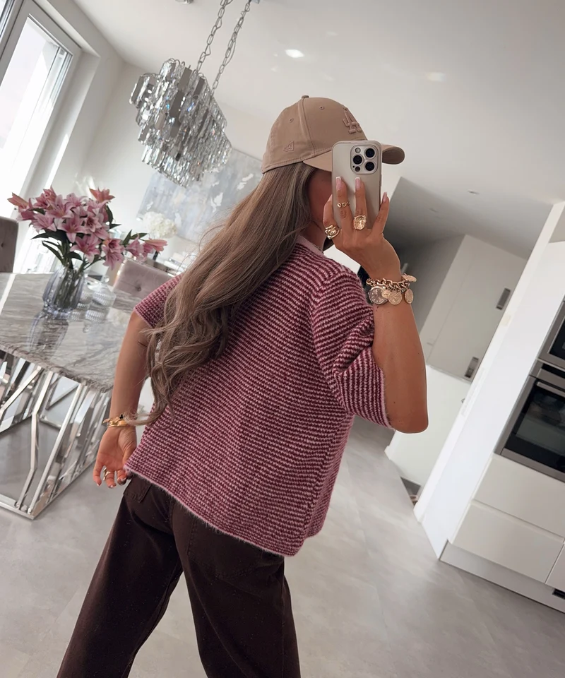 Kurzarm Strickjacke Camilla Weinrot