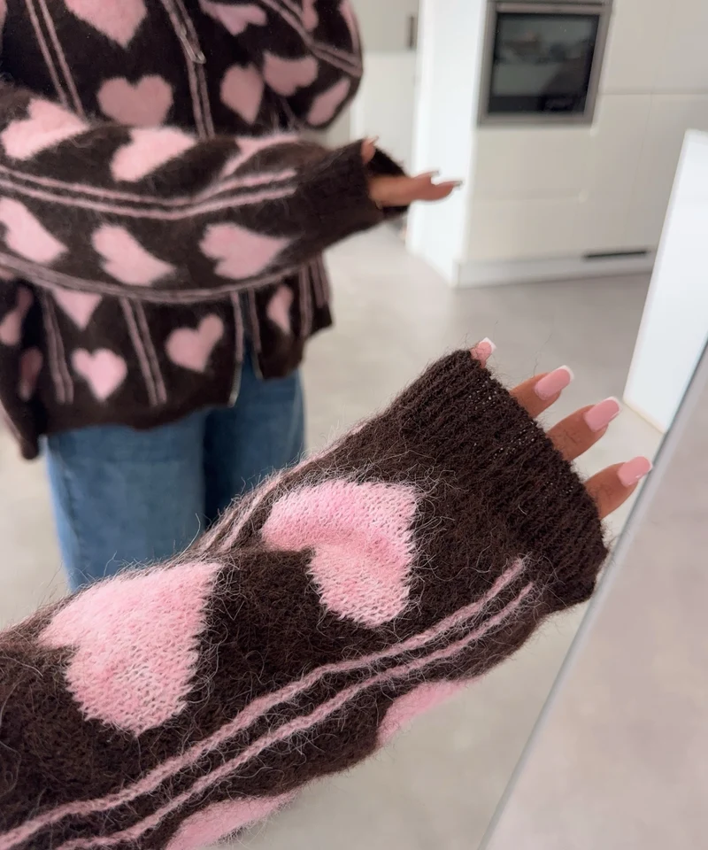 Zip Strickjacke Liviana Herz Braun Rosa