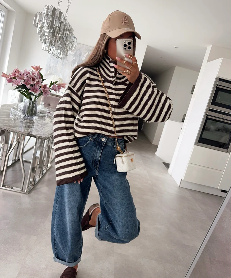 Zip Pullover Rani Braun