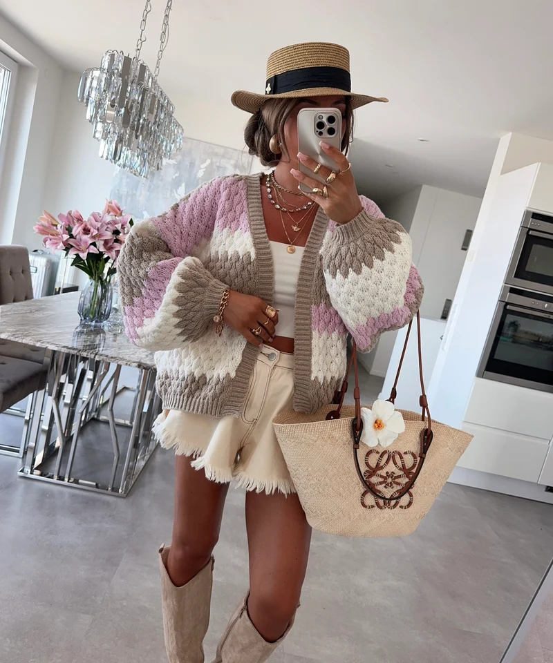 Bubble Cardigan Kova Taupe Rosa