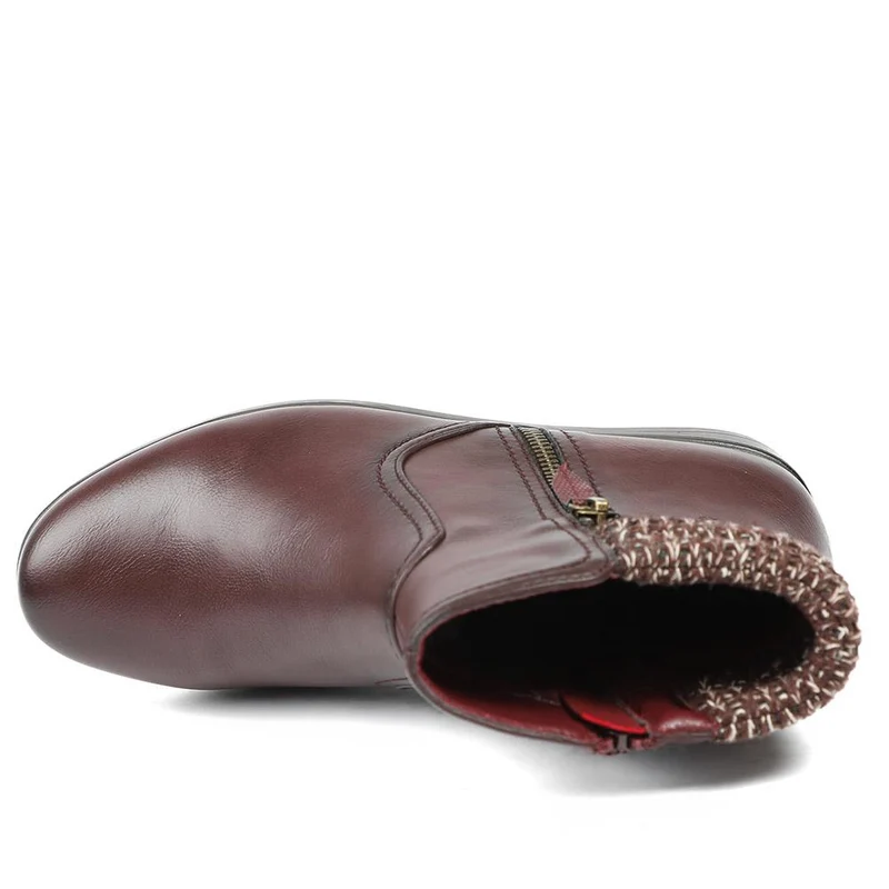 Smart Knitted Cuff Wedged Ankle Boots - WK42019 / 328 378 - Burgundy
