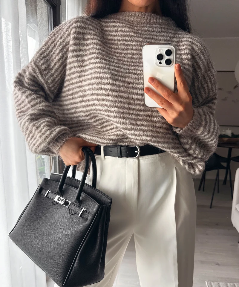 Strickpullover Nero Streifen Taupe