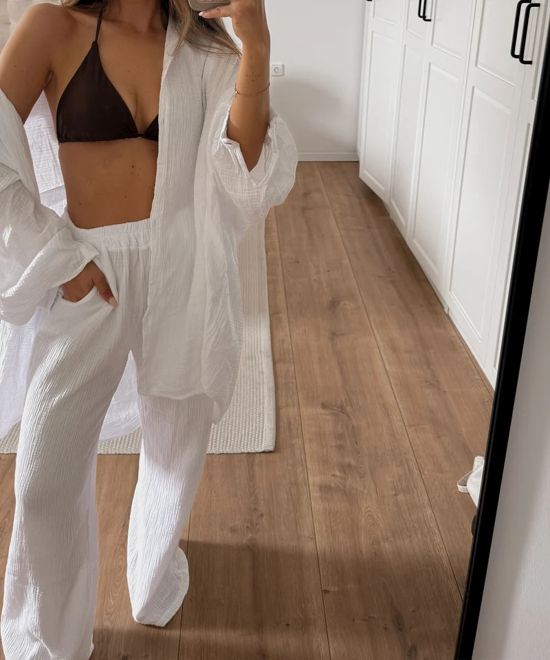 Oversize Musselin Bluse Freya Weiß Lang
