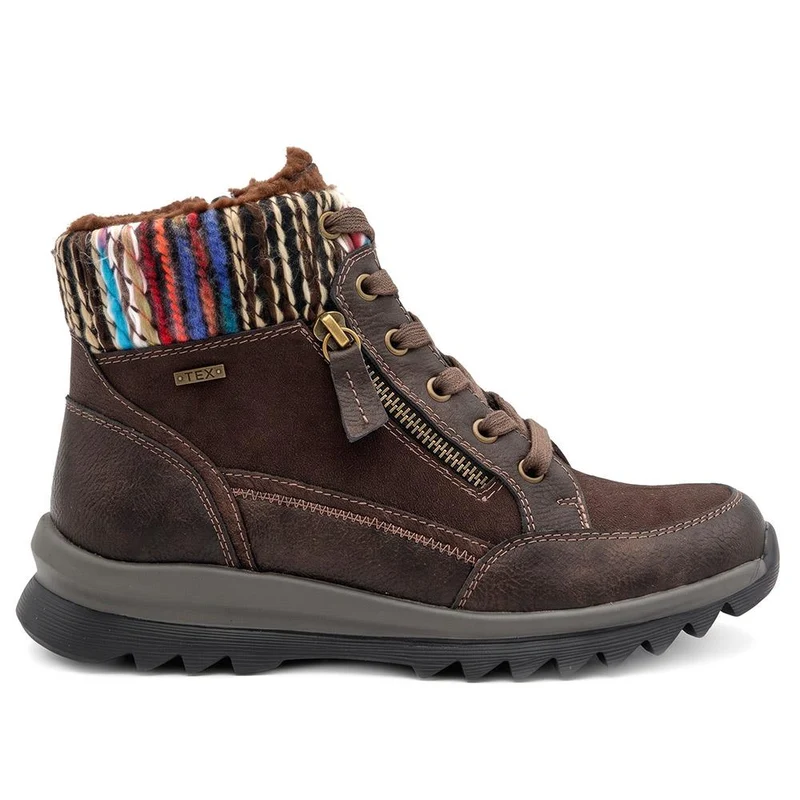 Warm Lined Knitted Cuff Grippy Ankle Boots - WBINS44074 / 330 074 - Chocolate