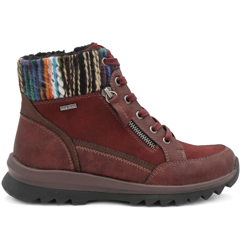 Warm Lined Knitted Cuff Grippy Ankle Boots - WBINS44074 / 330 074 - Burgundy