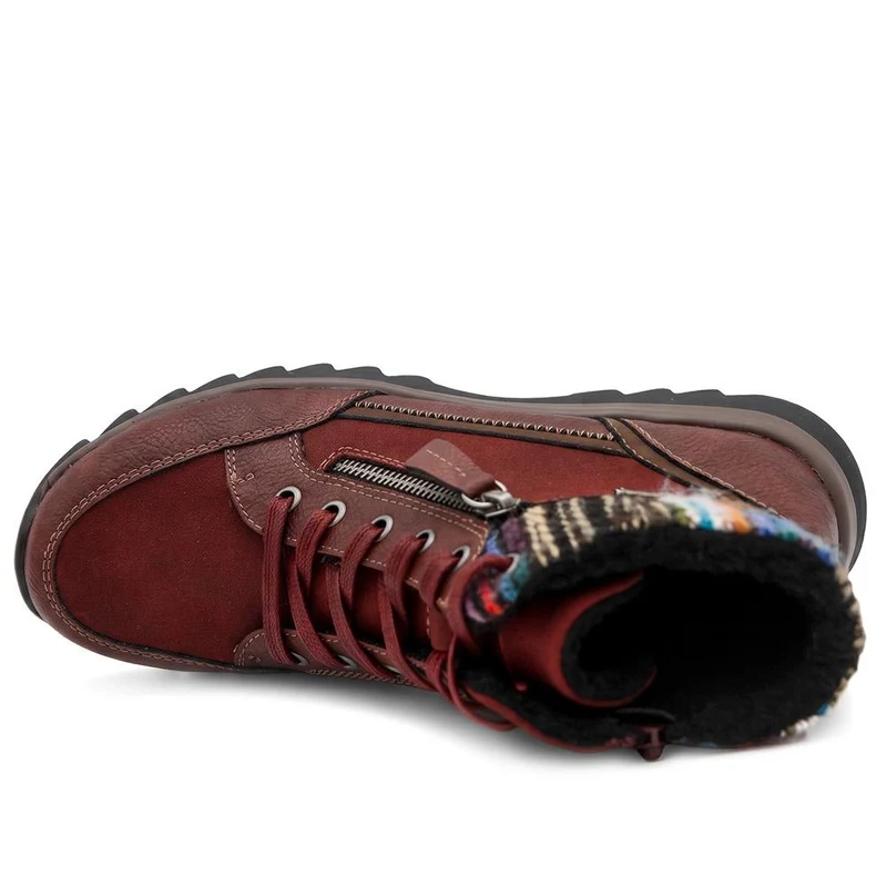 Warm Lined Knitted Cuff Grippy Ankle Boots - WBINS44074 / 330 074 - Burgundy