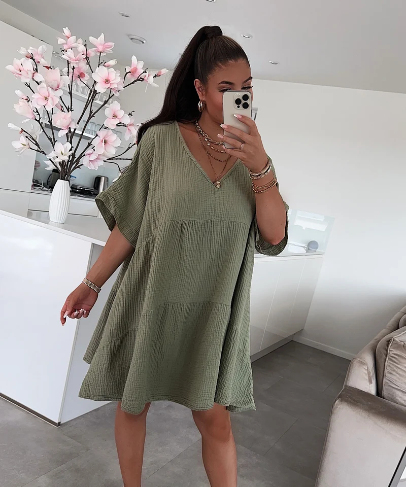Musselin Kleid Leonora Khaki
