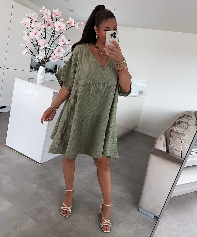 Musselin Kleid Leonora Khaki
