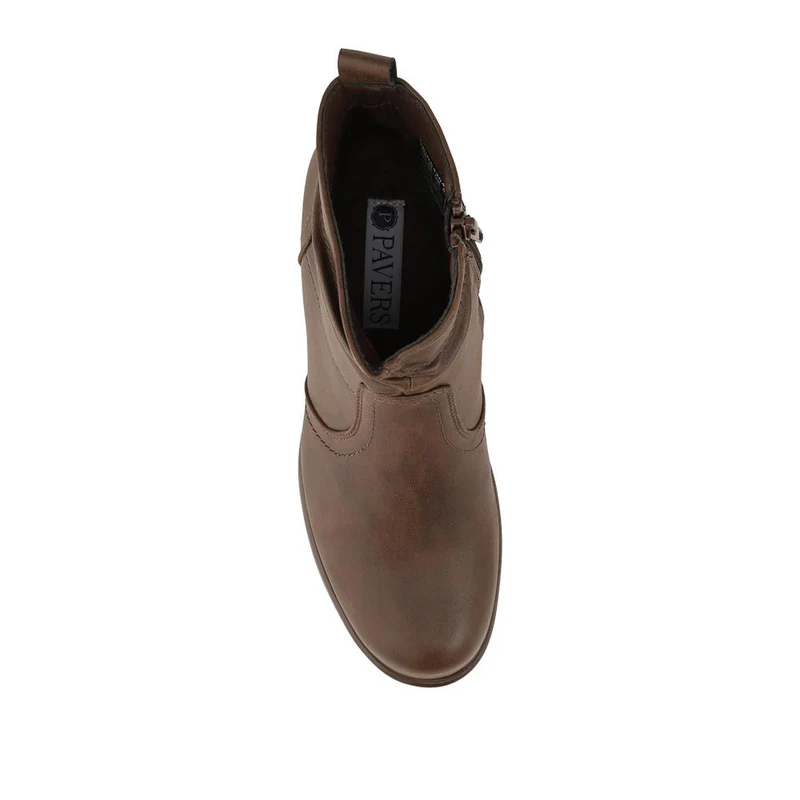 Smart Block Heel Zip Fasten Ankle Boots - WBINS42043 / 328 156 - Brown