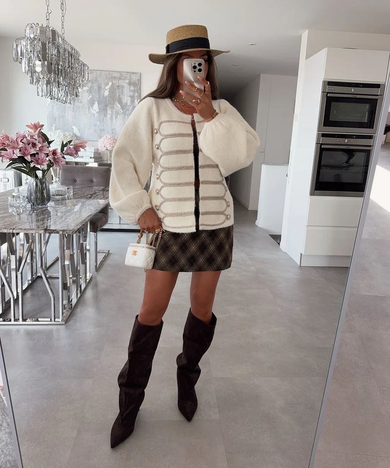 Military-Strickjacke Keala Creme