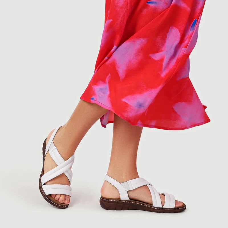 Flexible Leather Cushioned Sandals - KF41008 / 327 493 - White
