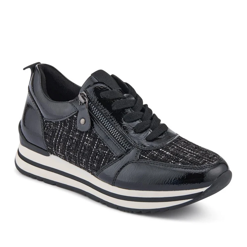 Zip-Up Laced Floral Trainers - WBINS39070 / 325 159 - Black Tweed