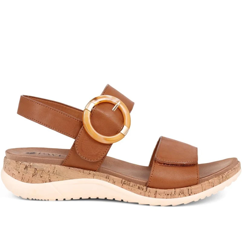 Adjustable Buckle Slingback Comfort Sandals - BAIZH39003 / 325 100 - Tan