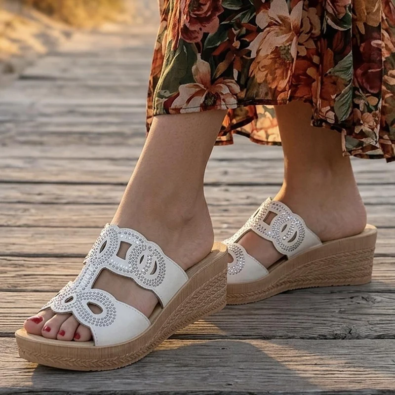 Inblu Embellished Wedge Heel Mule Sandals - INB43065 / 330 715 - Silver