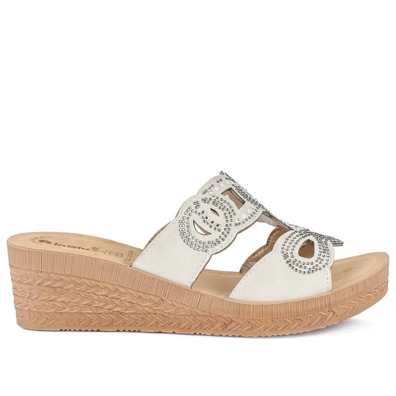 Inblu Embellished Wedge Heel Mule Sandals - INB43065 / 330 715 - Silver