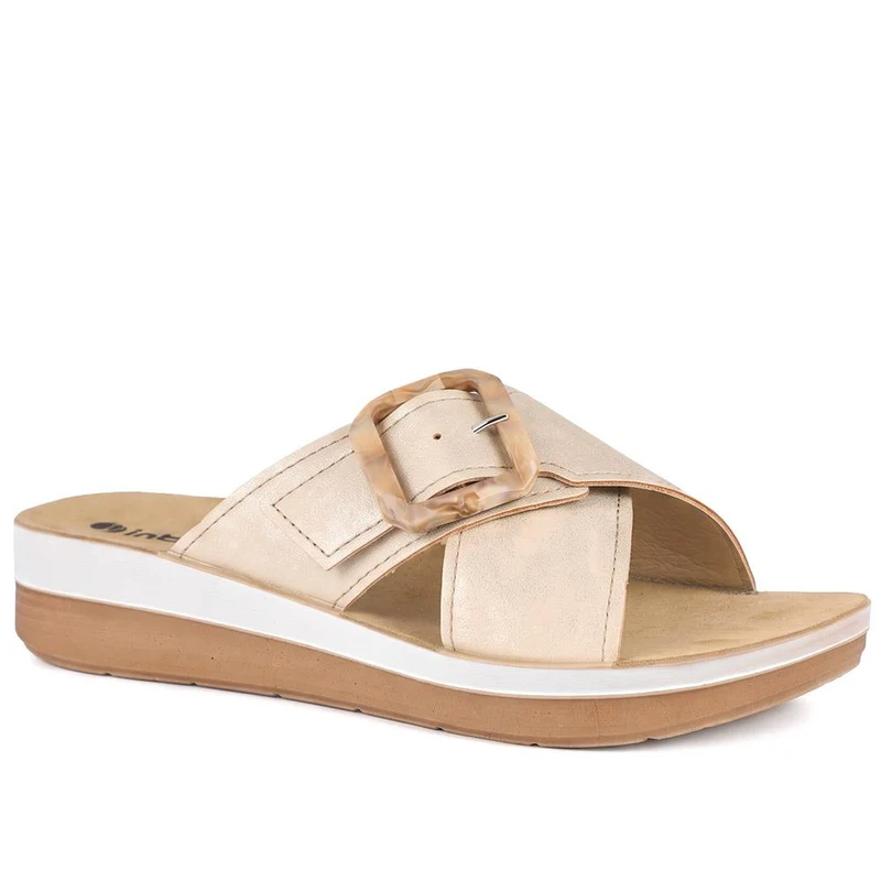 Inblu Wedge Heel Strappy Mule Sandals - INB43064 / 330 714 - Beige