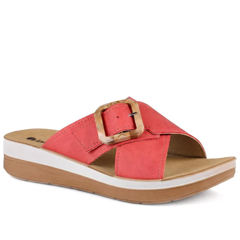 Inblu Wedge Heel Strappy Mule Sandals - INB43064 / 330 714 - Red