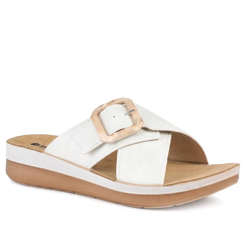 Inblu Wedge Heel Strappy Mule Sandals - INB43064 / 330 714 - White
