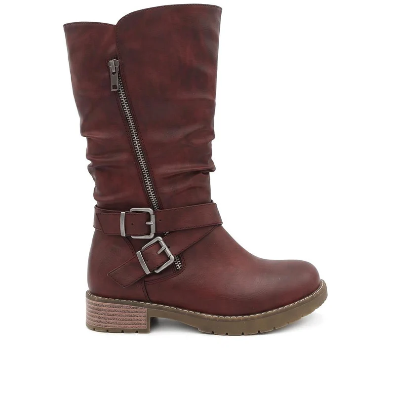 EasyFit Extra Wide Slouched Calf Length Boots - CHARLINE / 329 765 - Burgundy