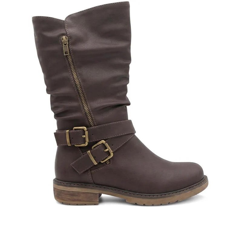 Wide Fit Zip Fasten Slouch Boots - WBINS42093 / 328 121 - Chocolate