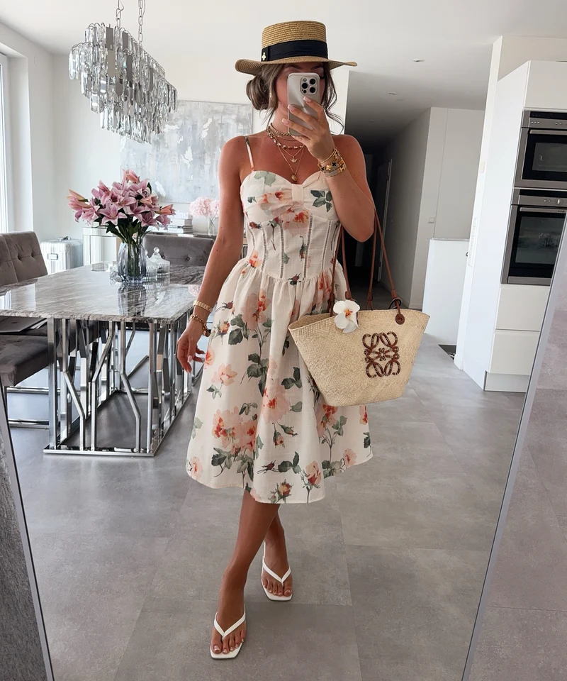 Leinen-Baumwoll Mini Kleid Belami Creme
