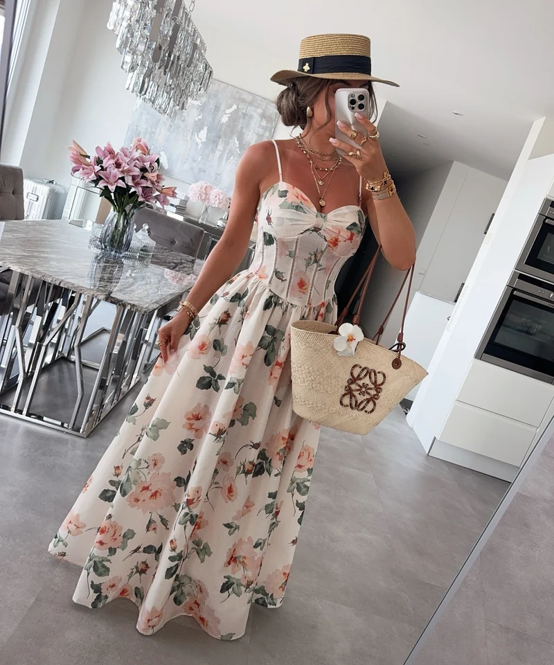 Leinen-Baumwoll Maxi Kleid Belami Creme
