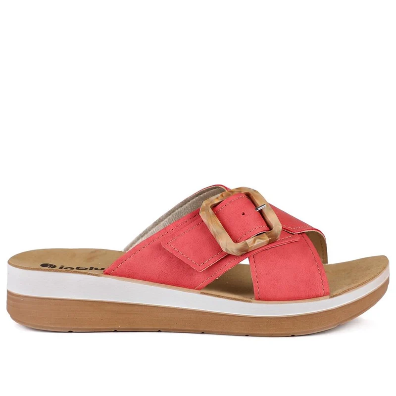 Inblu Wedge Heel Strappy Mule Sandals - INB43064 / 330 714 - Red