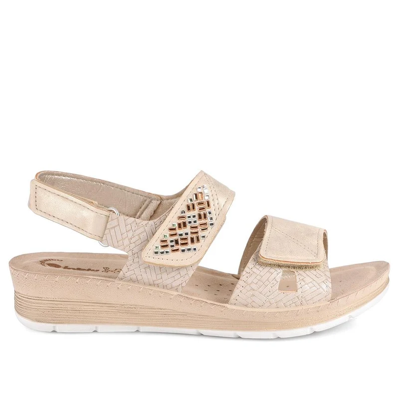 Inblu Triple Touch Fasten Wedge Heel Sandals - INB43063 / 330 713 - Beige