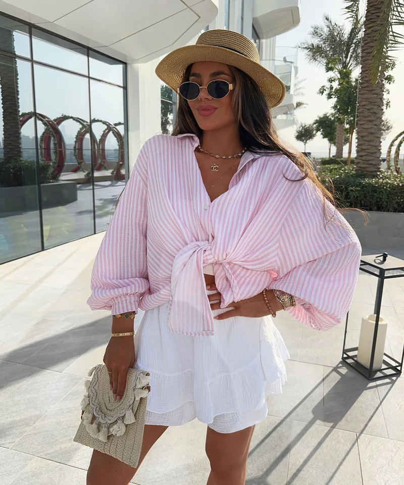 Musselin Set Ronja Streifen Rosa