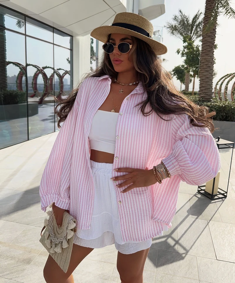 Musselin Set Ronja Streifen Rosa