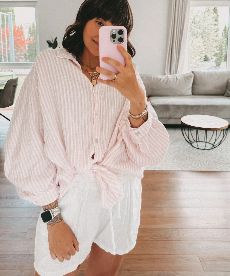 Musselin Set Ronja Streifen Rosa