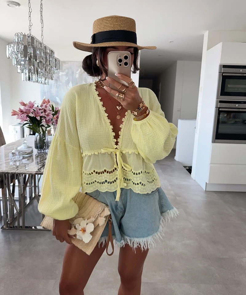 Musselin Bluse Rena Gelb