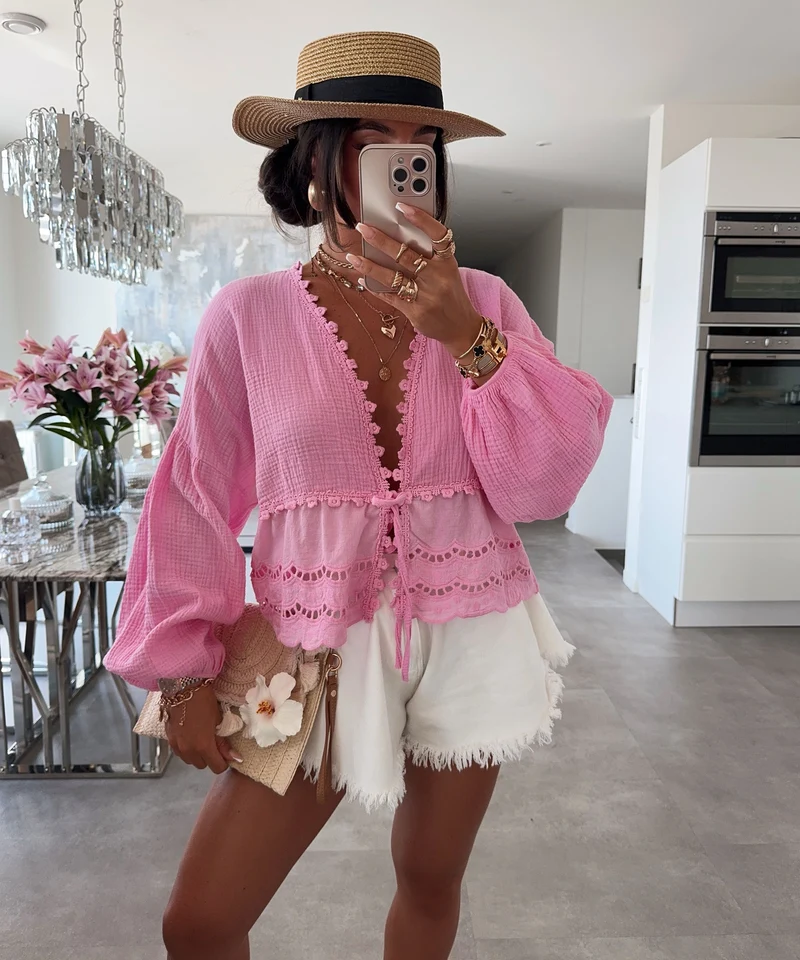 Musselin Bluse Rena Hellpink