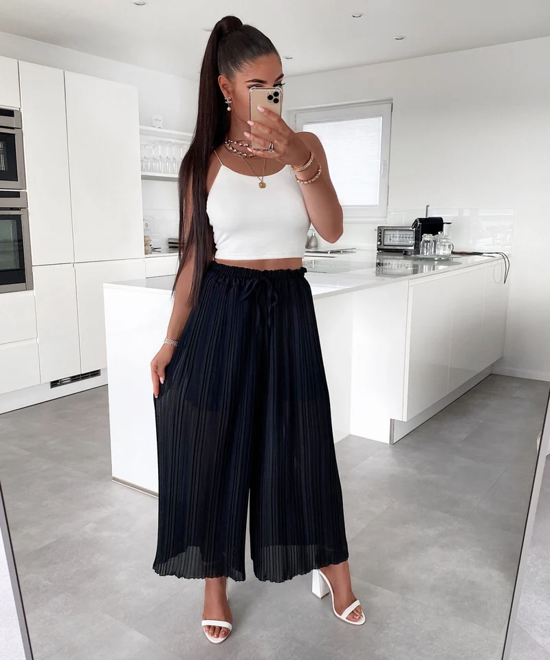 Plissee Hose Mira Schwarz