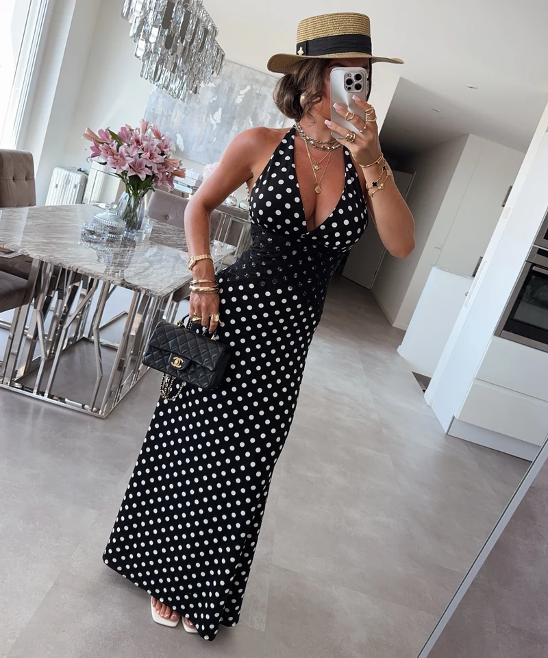 Maxi Kleid Gabriela Punkte Schwarz