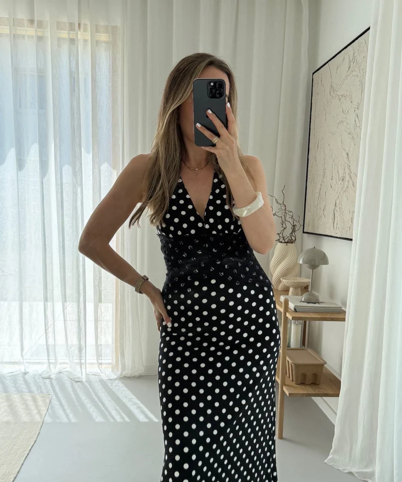 Maxi Kleid Gabriela Punkte Schwarz