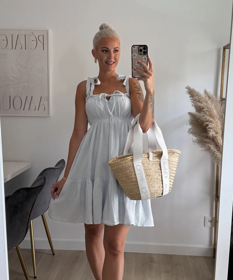 Musselin Kleid Taika Hellblau Mini